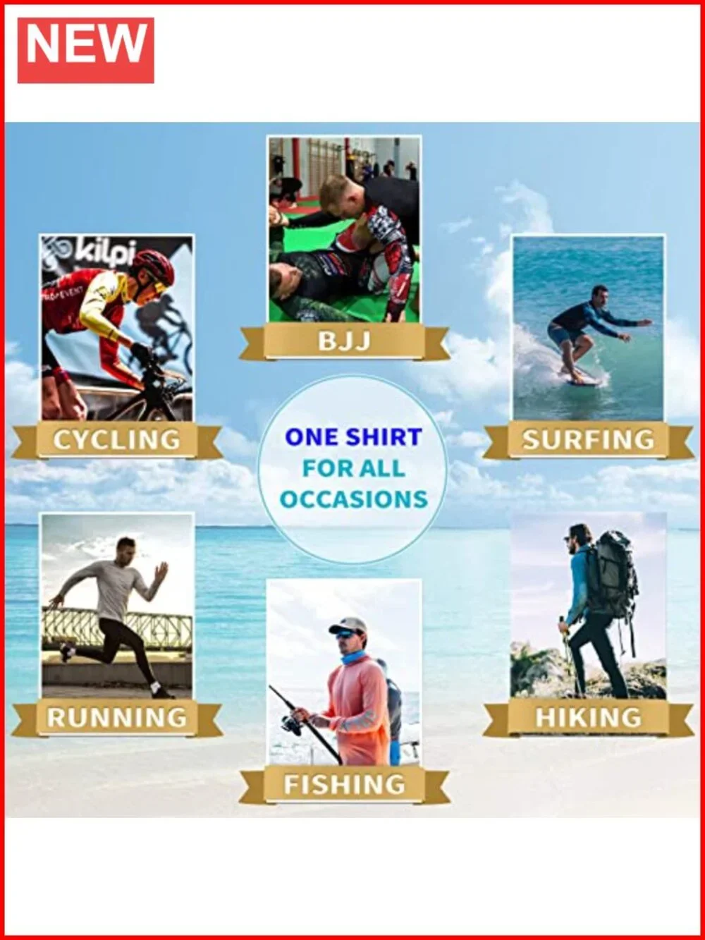 Men's UPF 50+ Long Sleeve Rash Guard Shirt Jiu Jitsu Swim Athletic